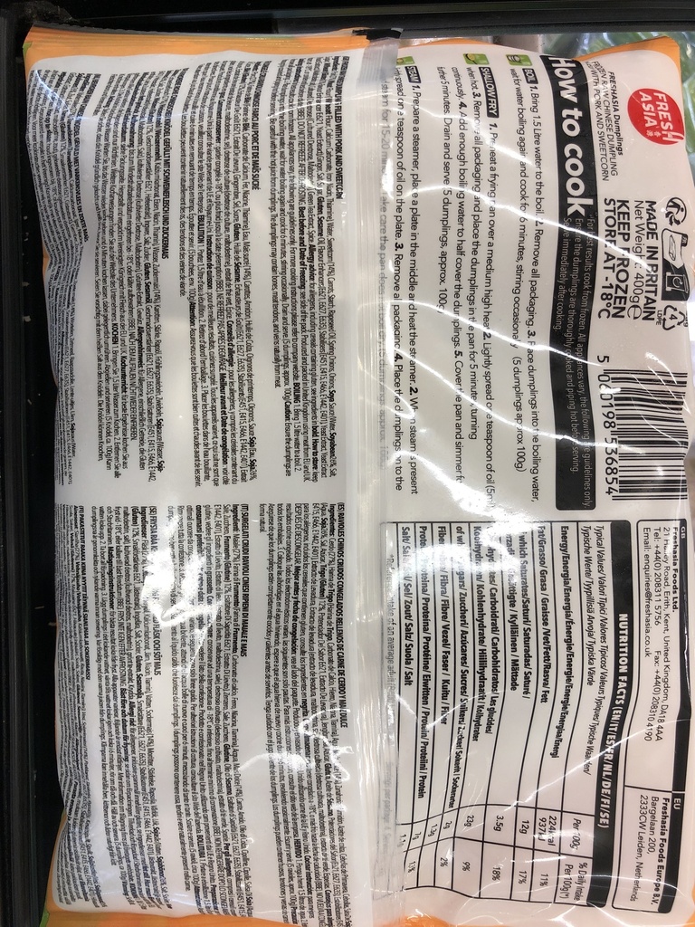 FF Pork & Sweetcorn Dumplings 400g | 香源 猪肉玉米水饺 400g