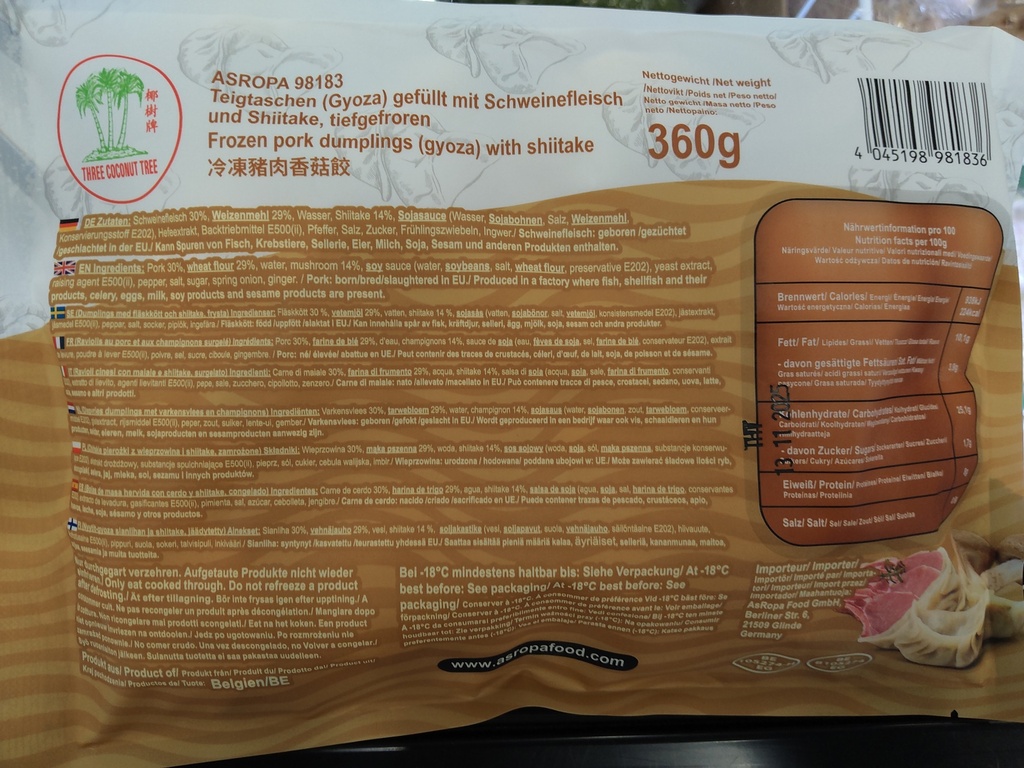 TCT Dumplings Pork Mushroom Flavor 360g | TCT 猪肉香菇水饺 360g
