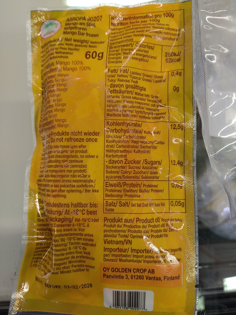 TCT Frozen Mango Stick 60g | TCT 冷冻 芒果棒 60g