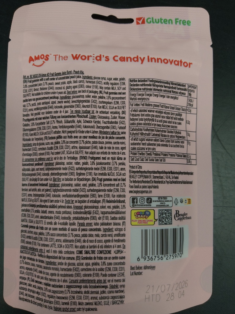 AMOS 4D Gummy Lucky Fish Peach Mango Flavor 60g | AMOS 4D幸运鱼软糖 桃子芒果味 60g