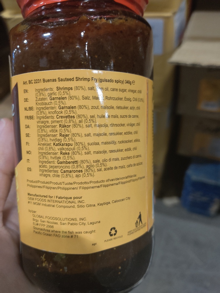 BUENAS Sauteed Shrimp Paste Ginisang Bagoong Spicy 340g | BUENAS 炒虾酱 辣 340g