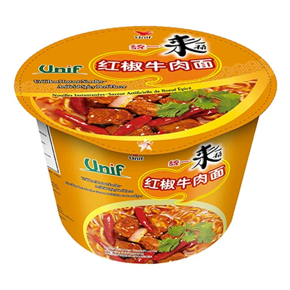 UNIF Instant Noodles-Artificial Spicy Beef Flavor 110g/BOWL | 统一 红椒牛肉碗面 110g