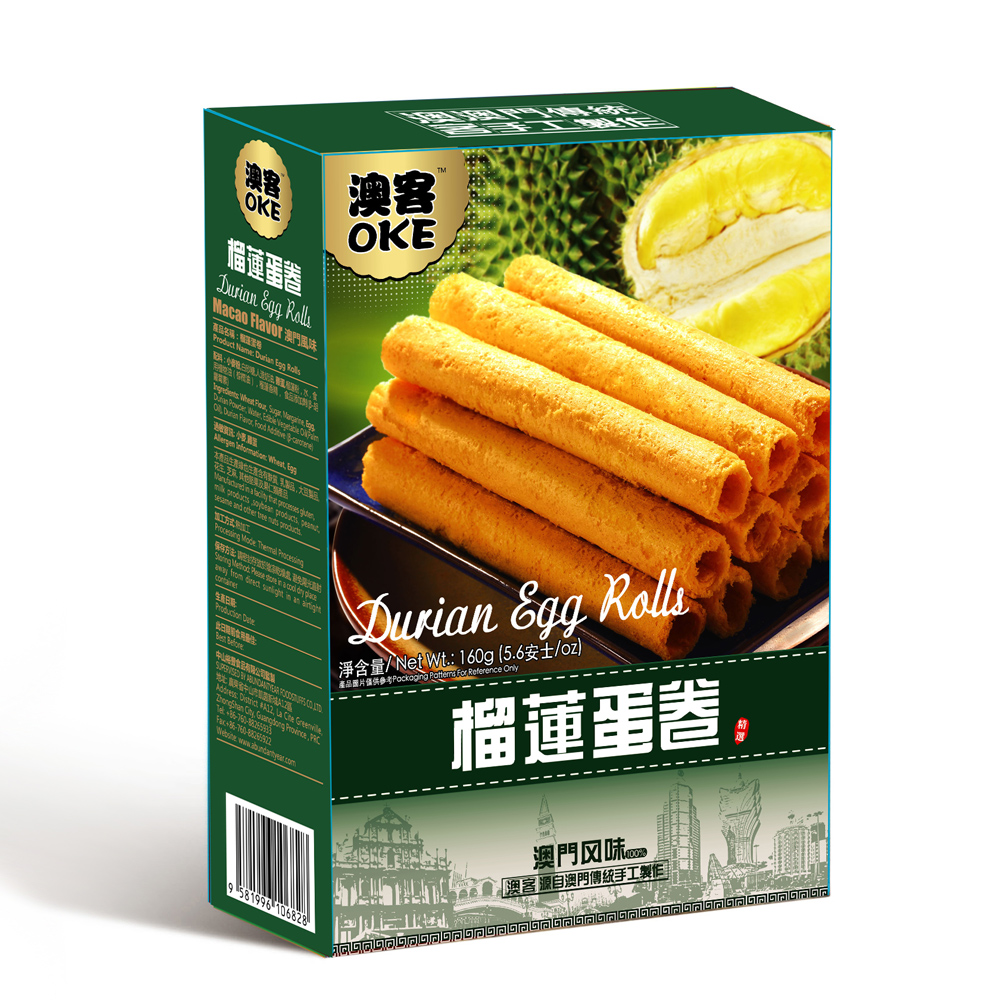 OKE Egg Roll Durian Flav. 160g | 澳客 榴莲蛋卷 160g