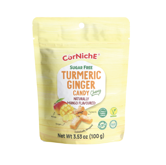 CORNICHE Turmeric Ginger Chewy Candy Mango Flavor 100g | CORNICHE 无糖黄姜软糖 芒果味 100g