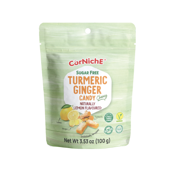 CORNICHE Turmeric Ginger Chewy Candy Lemon Flavor 100g | CORNICHE 无糖黄姜软糖 柠檬味 100g