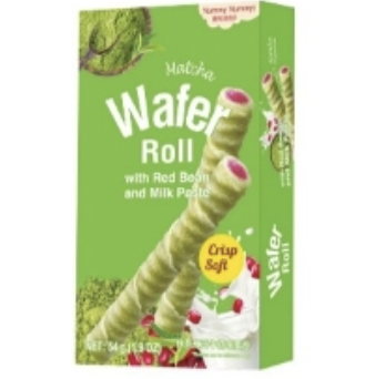 MWSK Wafer Roll Matcha Red Bean Milk Flavor 54g | 美味食刻 夹心威化蛋卷 抹茶红豆牛奶味 54g