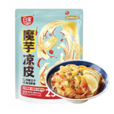 BJ Instant Konjac Noodles Lemon Hot & Sour Flavor 265g | 白家 魔芋凉皮 柠檬酸辣味 265g