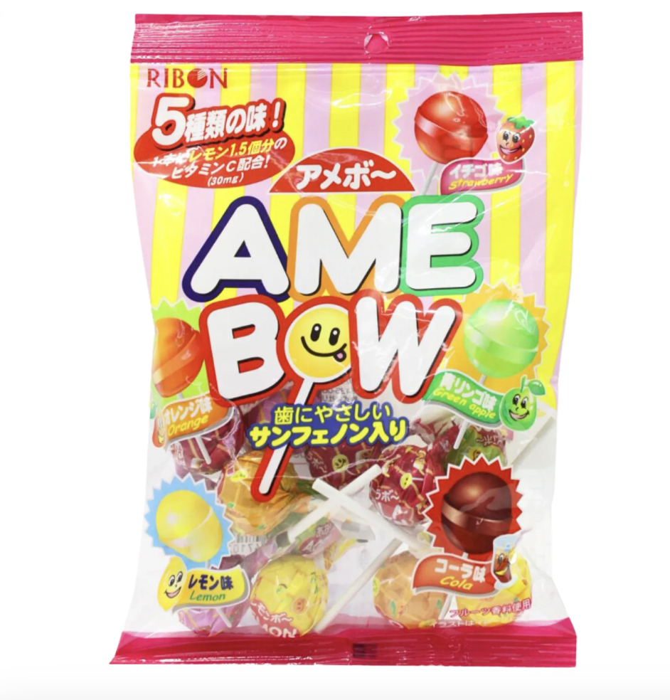 JP RIBON Amebow Lollipop Assorted Flavor 125g | 理本 水果棒棒糖 什锦味 125g