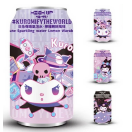 HIGHUP Kuromi Ramune Sparkling Lemon Warabimochi Flavor 330ml | 嗨啊 日系弹珠气泡水 柠檬味 330ml