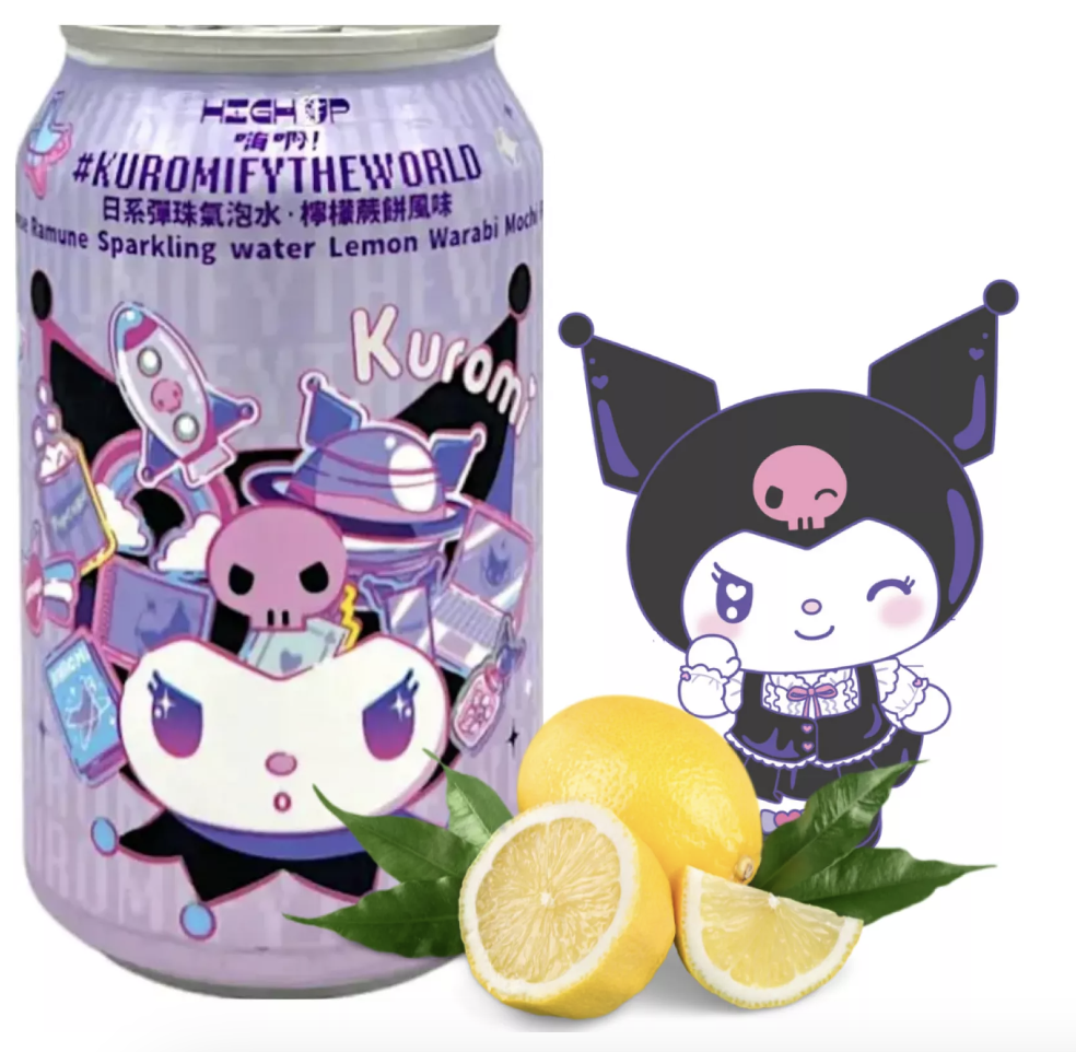 HIGHUP Kuromi Ramune Sparkling Lemon Warabimochi Flavor 330ml | 嗨啊 日系弹珠气泡水 柠檬蕨饼味 330ml