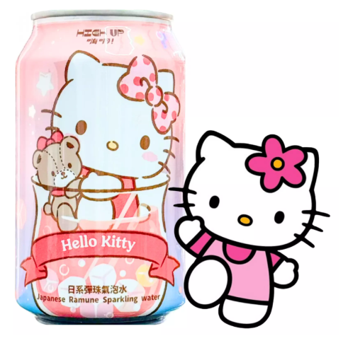 HIGHUP Hello Kitty Ramune Sparkling Strawberry Flavor 330ml | 嗨啊 日系弹珠气泡水 草莓味 330ml