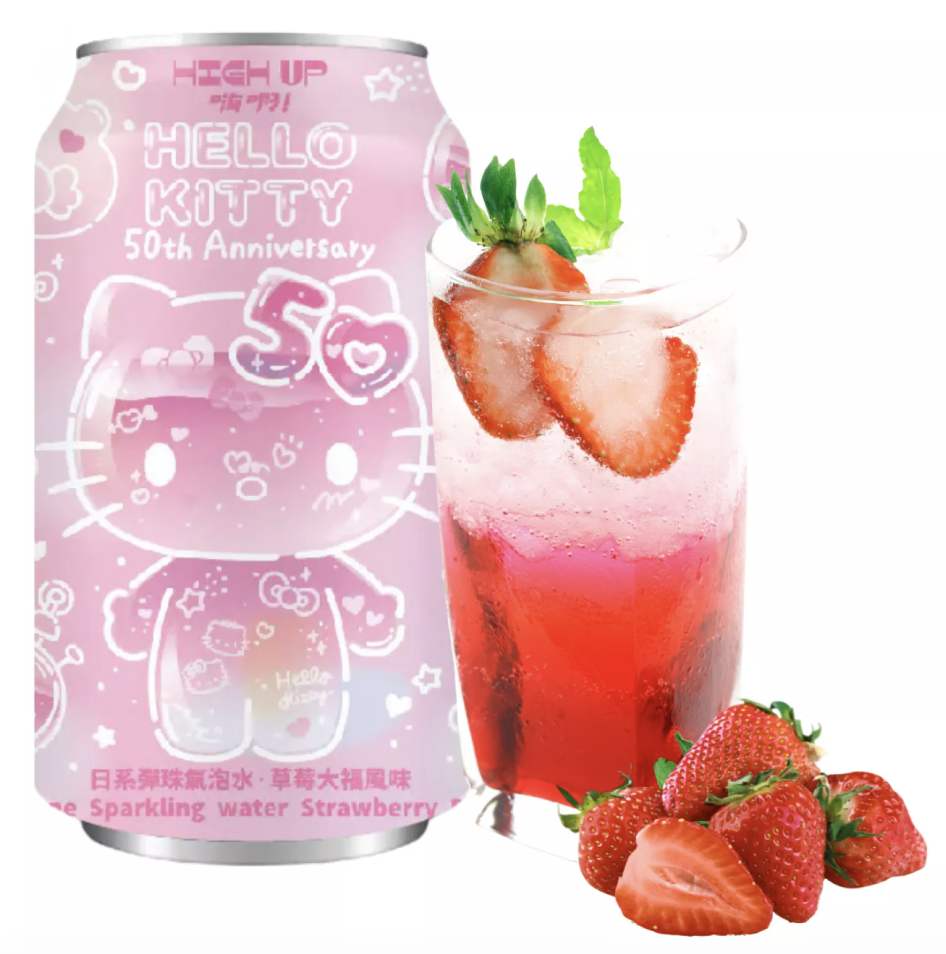 HIGHUP Hello Kitty Ramune Sparkling Strawberry Flavor 330ml | 嗨啊 日系弹珠气泡水 草莓大福味 330ml