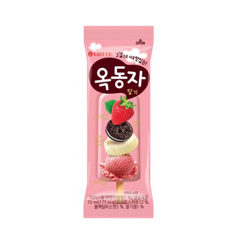 KR LOTTE Ice Bar Strawberry Cookies Flavor 70g | 乐天 冰棒 草莓曲奇饼干味 70g