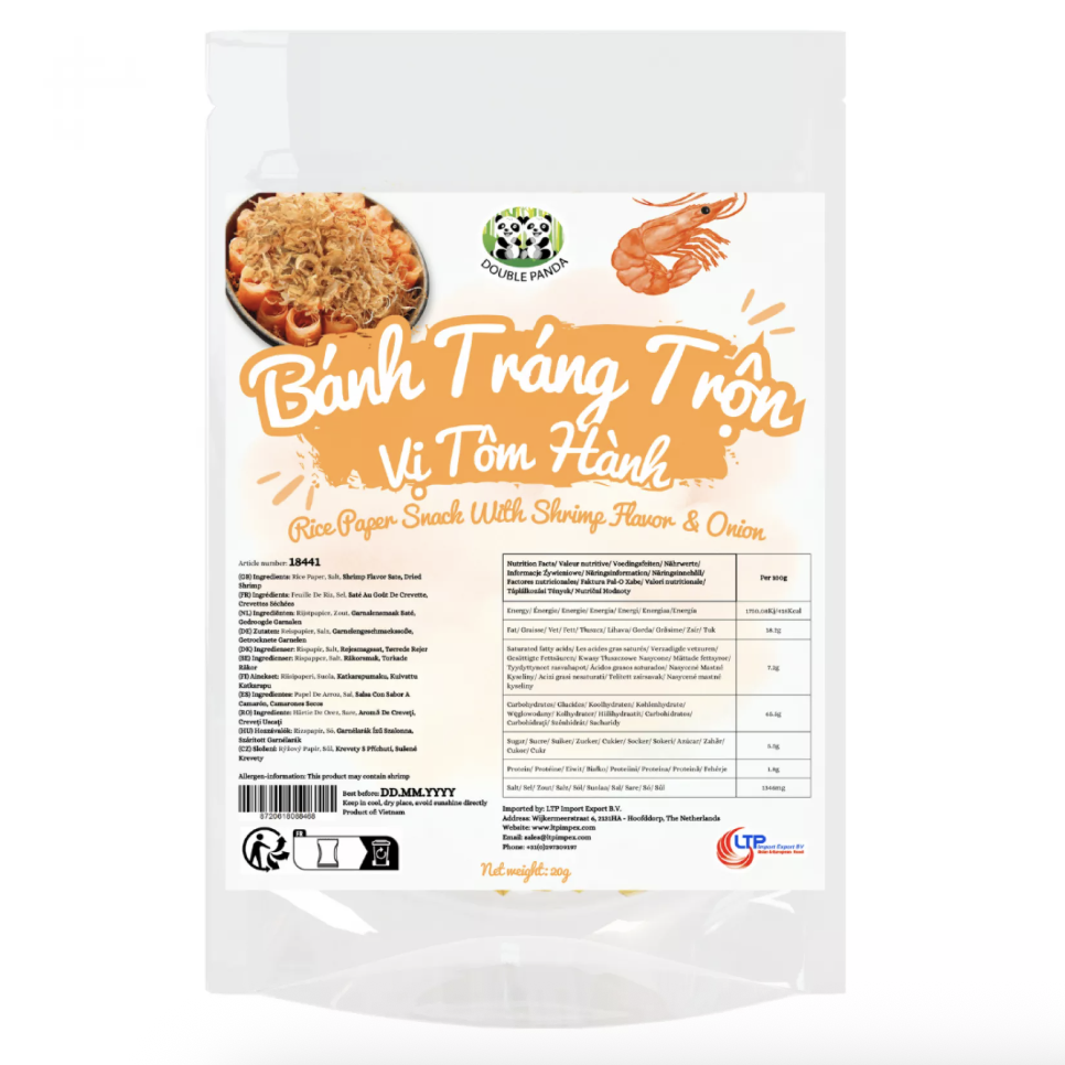 DOUBLE PANDA Rice Paper Snack Spicy Shrimp Flavor 50g | DOUBLE PANDA 米纸零食 香辣虾味 50g