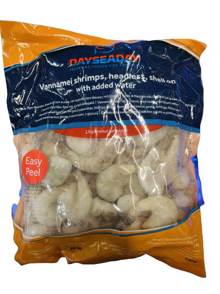 Seaboy Vannamei Shrimps easy peeled 26/30 HLSO 750g | Seaboy 26/30 开背白虾(无头有壳) 750g