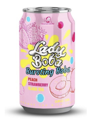 LADY BOBA Bursting Boba Tea Peach&Strawberry Flav. 320ml | LADY BOBA 脆波波果味茶 桃子和草莓味 320ml