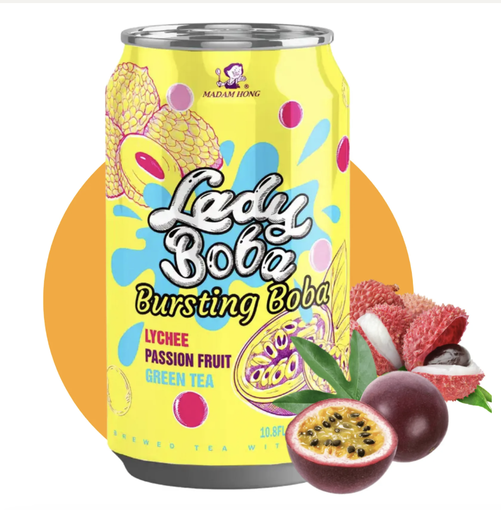 LADY BOBA Bursting Boba Tea Lychee&Passion Flav. 320ml | LADY BOBA 脆波波果味茶 百香果和荔枝味 320ml