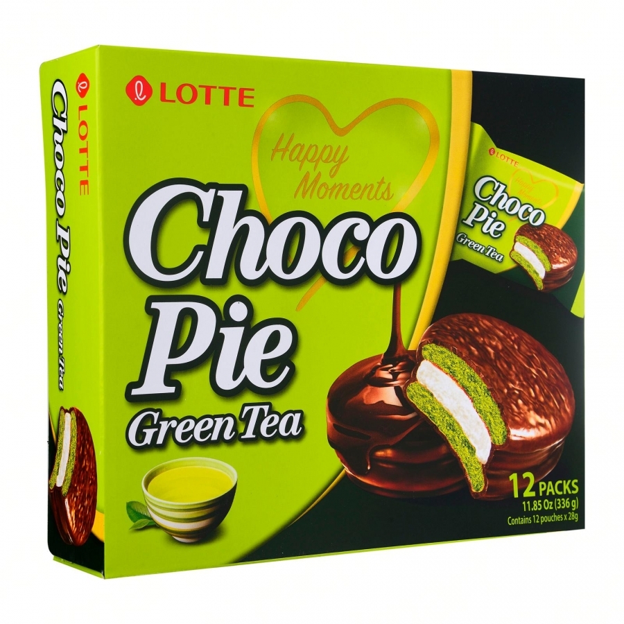  LOTTE Choco Pie Green Tea 12Packs 336g | 乐天 巧克力派 抹茶味 336g