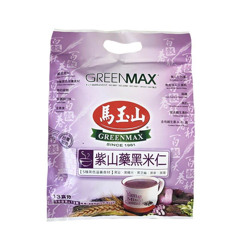 TW Greenmax Cereal Yam Mixed 12*30g | 马玉山 紫山药黑米仁 12*30g