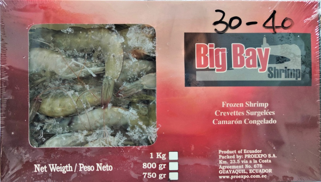 BIG BAY HOSO Shrimp 30/40 750g | Big Bay 白虾 30/40 有头有壳 750g