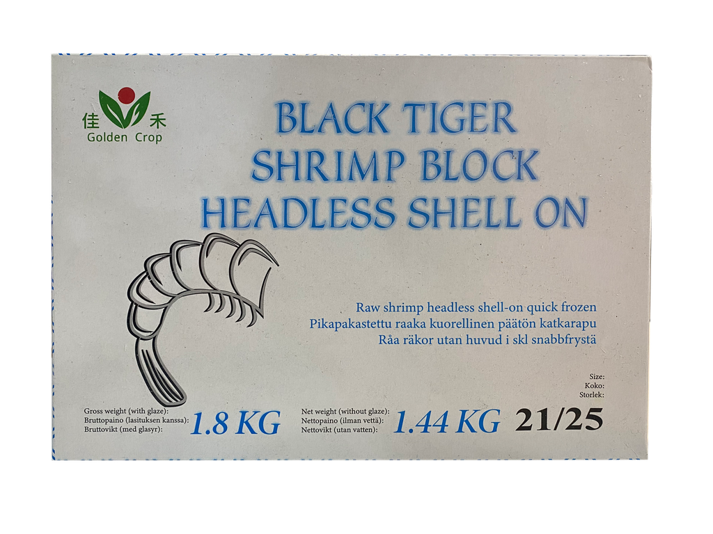 GC Brand Black Tiger Shrimps 21/25 HLSO 1.8kg (1.44kg) | GC 21/25 黑虎大虾 (无头有壳) 1.8kg (净重 1.44kg）