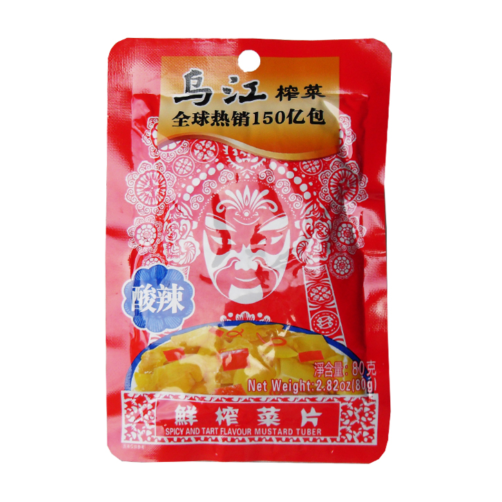 WuJiang Spicy and Tart Flavour Mustard Tuber 80g | 乌江 鲜榨菜片 酸辣味 80g